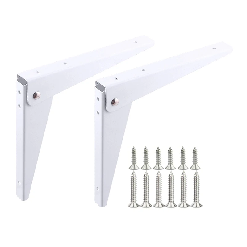2Pcs Sturdy Folding Shelf Brackets - 8 Inch Metal Triangle Table Bench Folding Shelf Brackets, Folding Shelf Hinge Wall Mounted