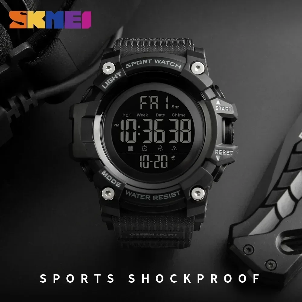 SKMEI 1384 Army Camouflage Sport Watch Stopwatch Count Down Mens Digital Watches Soft Clock for Male with Shockproof 2 Time