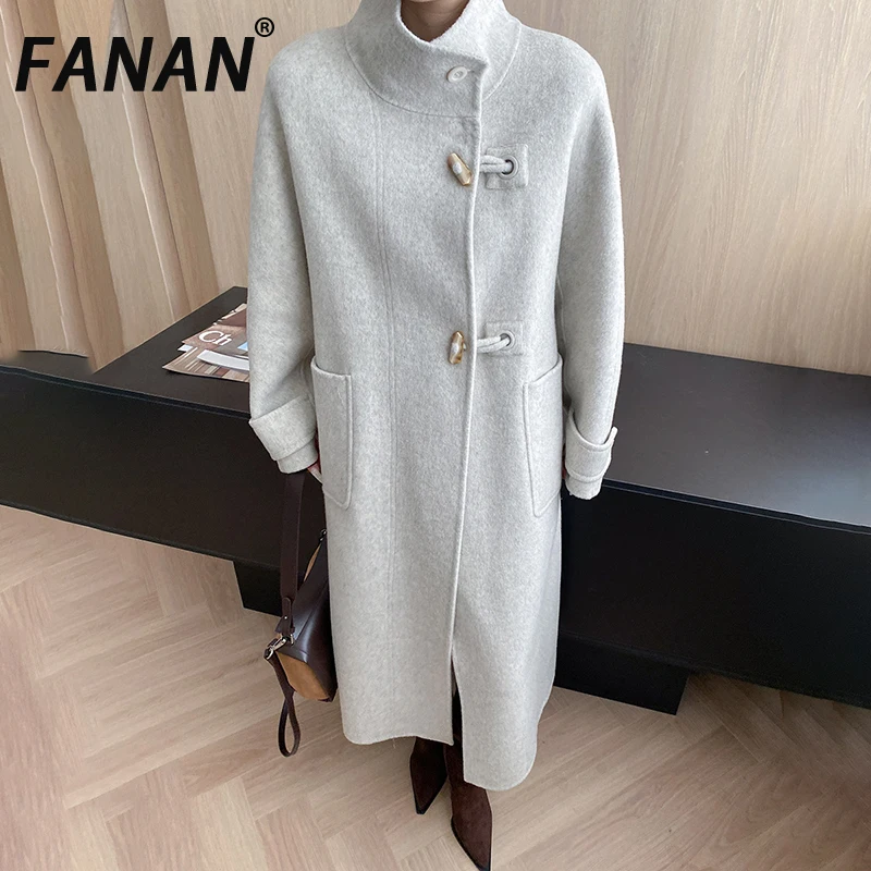 

FANAN элегантные шерстяные пальто со стойкой для женщин, однобортные офисные женские толстые теплые верхняя одежда, женская одежда, новинка зимы 2023 г.