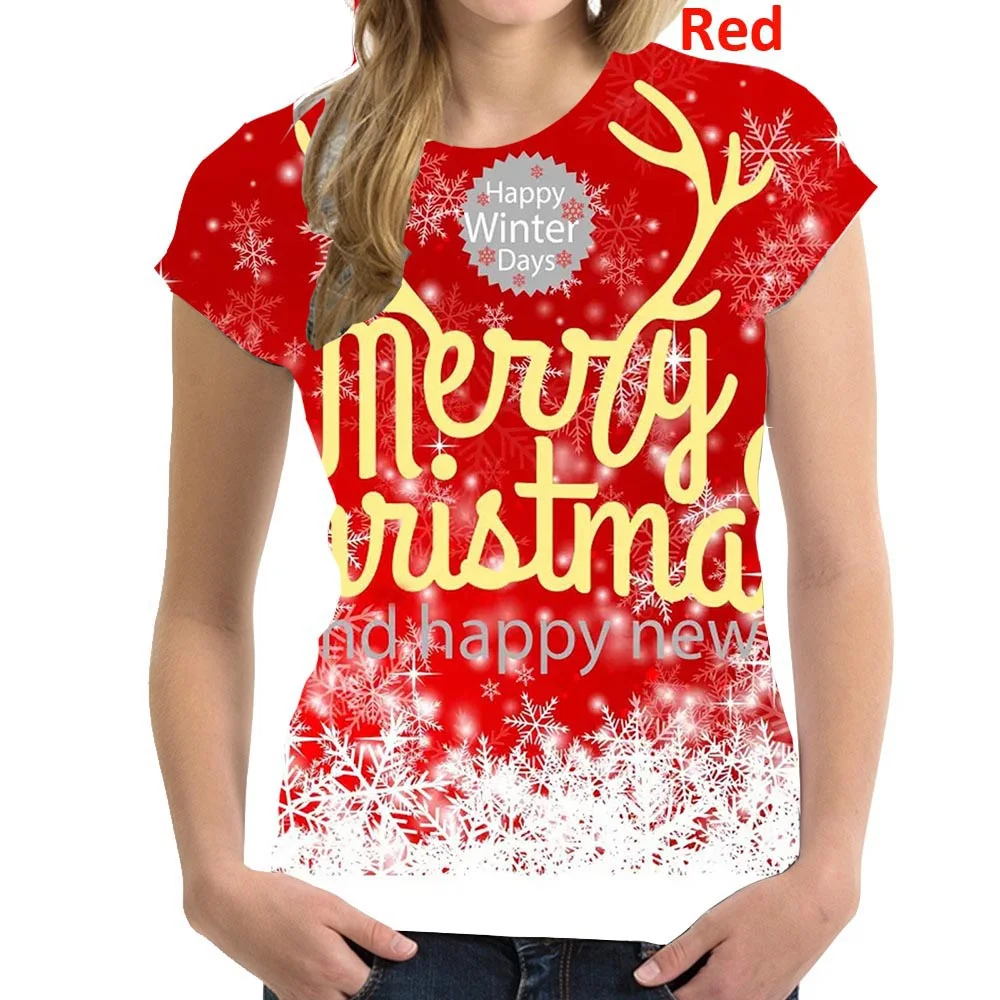 

2025 Christmas Casual Short Sleeve Santa Claus 3d T-Shirt Festival Women's T-Shirts Fashion Top Tee O-Neck Female Clothing