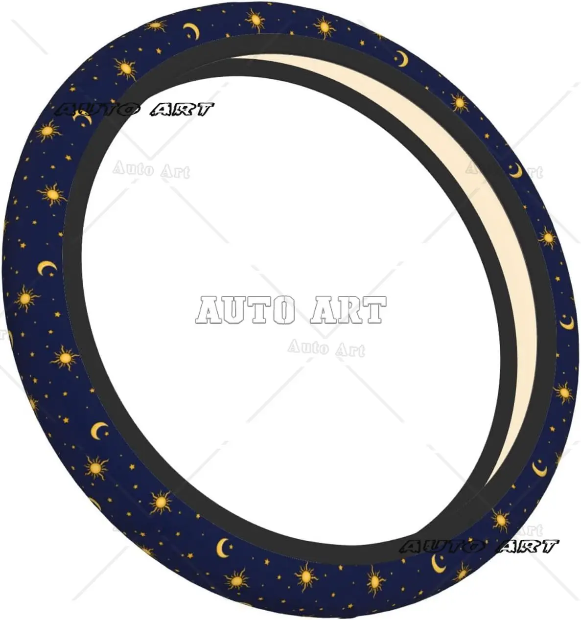 Car Steering Wheel Cover Protector Sun Moon Star Sky Boho Breathable Soft Universal 15 Inch Car Accessories