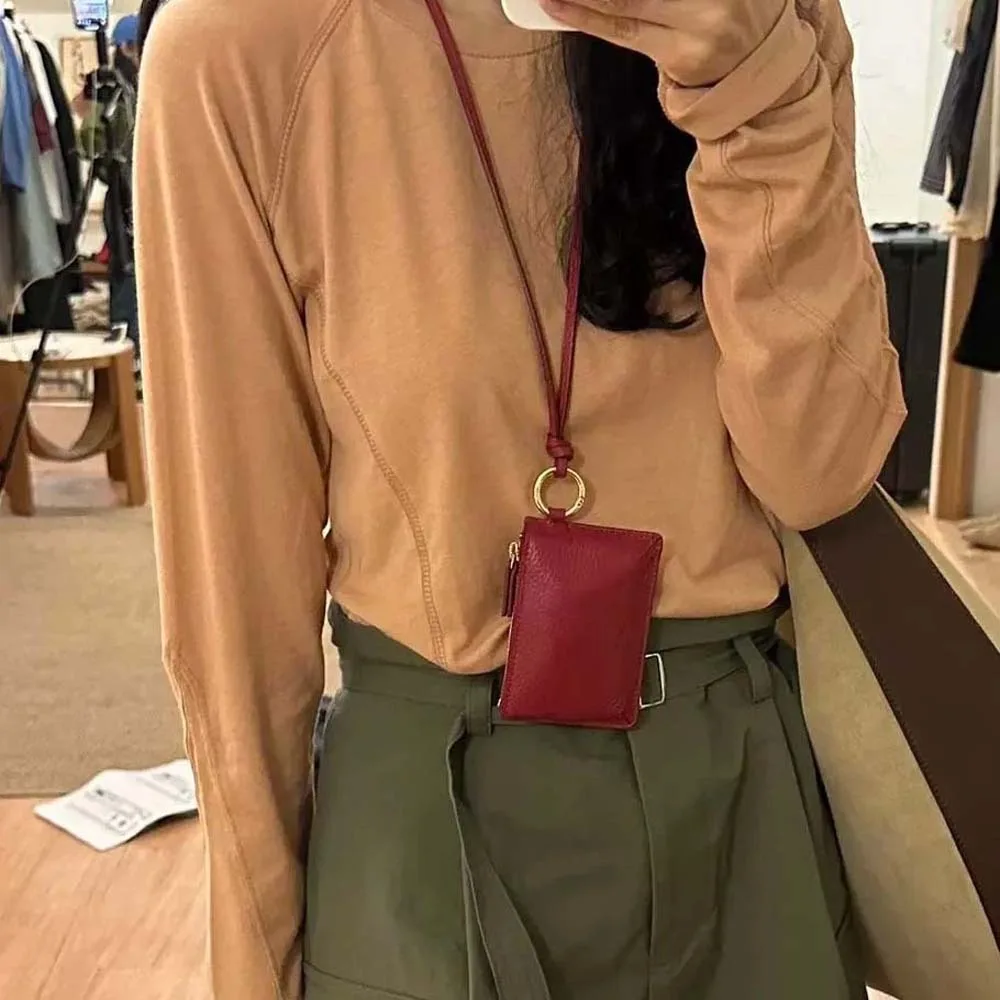 Square Hanging Neck Coin Purse Zipper Casual Soft PU Wallet with Lanyard Anti-splash Water Portable Card Holder Cycling