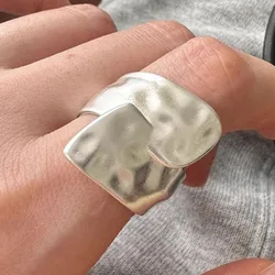 BF CLUB  Silver Color Rings for Women Simple Geometric Handmade Irregular Retro Ring Big Fashion Allergy For Birthday Gift