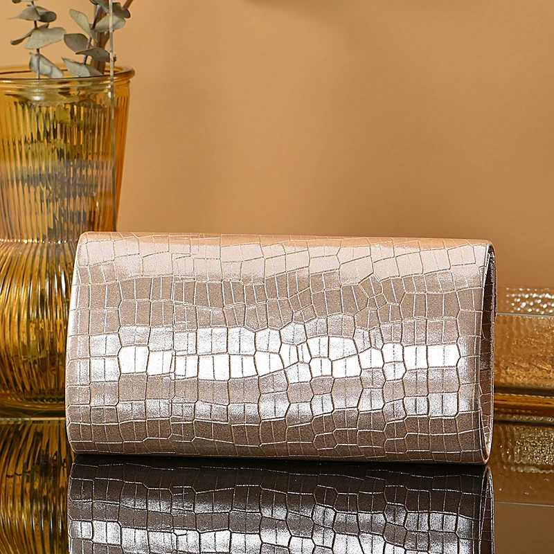 New stone print simple clutch bag Wedding party dinner bag Retro large capacity fashion clutch bag Metal chain shoulder bag