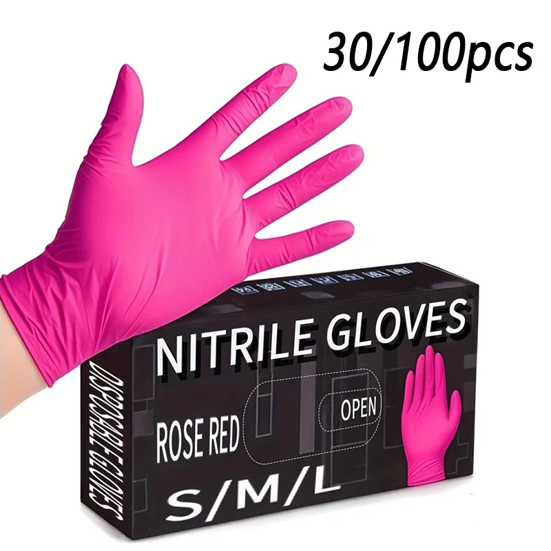 30/100 Stück Nitril-Handschuhe, Einweg-wasserdicht, puder- und latexfrei, Haushaltsreinigungshandschuhe zum Kochen, Küche, Kosmetikerin, 3–mil