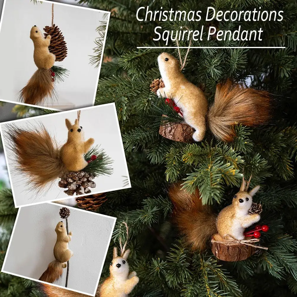 1PC NEW Simulation Cute Squirrel Christmas Decoration Tree Christmas Small Squirrel Gifts Pendant Doll Pendant Creative 202 K4F8