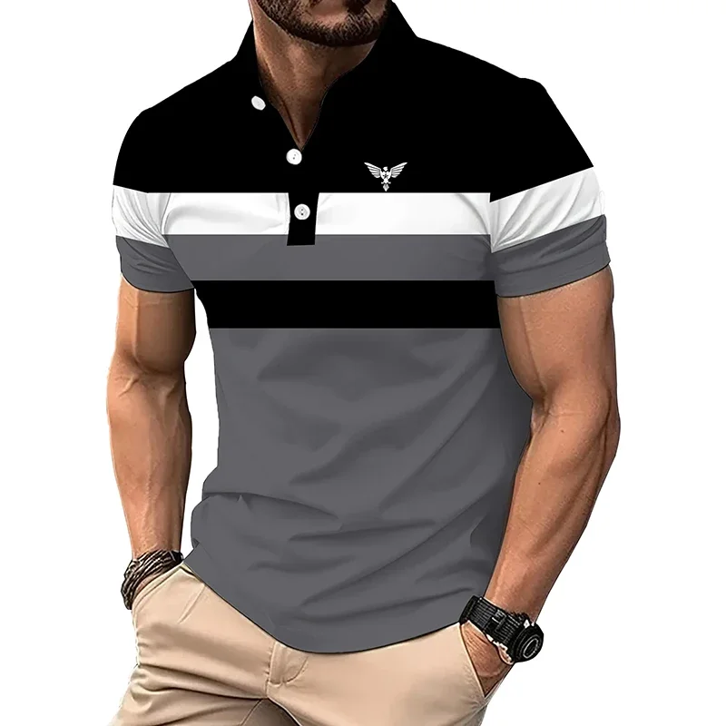 Men Fashion Summer Spell Color Short Sleeve Polo Shirt Men Clothes Casual Logo Print Sport Lapel Polo Shirt 100% Polyester