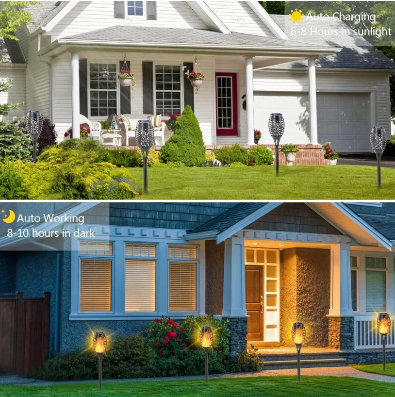 Outdoor Solar Torch Flame Lights with Flickering Flame Waterproof Solar for Pathway Landscape Garden Yard Lawn Driveway Decor