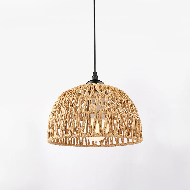 E27 Hemp Rope Woven Iron Pendant Lamp, Bulb Not Included, 1.2m Adjustable Hanging Wire for Kitchen Island Bar Corridor Decor