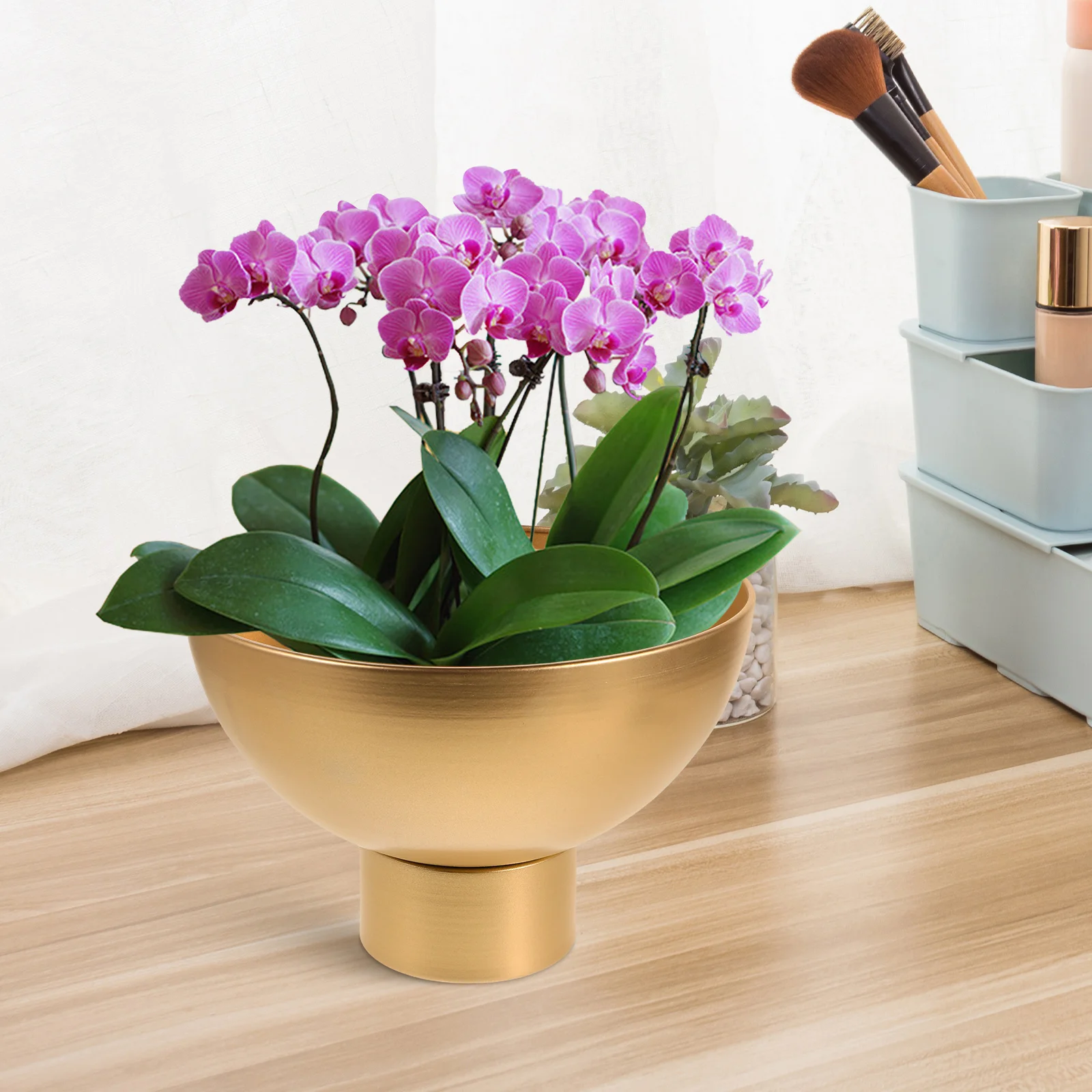 

Orchid Pot Golden Iron High Foot Design Wide Mouth Planter Large Flowers Cymbidium Holiday Decor Easy Clean Indoor