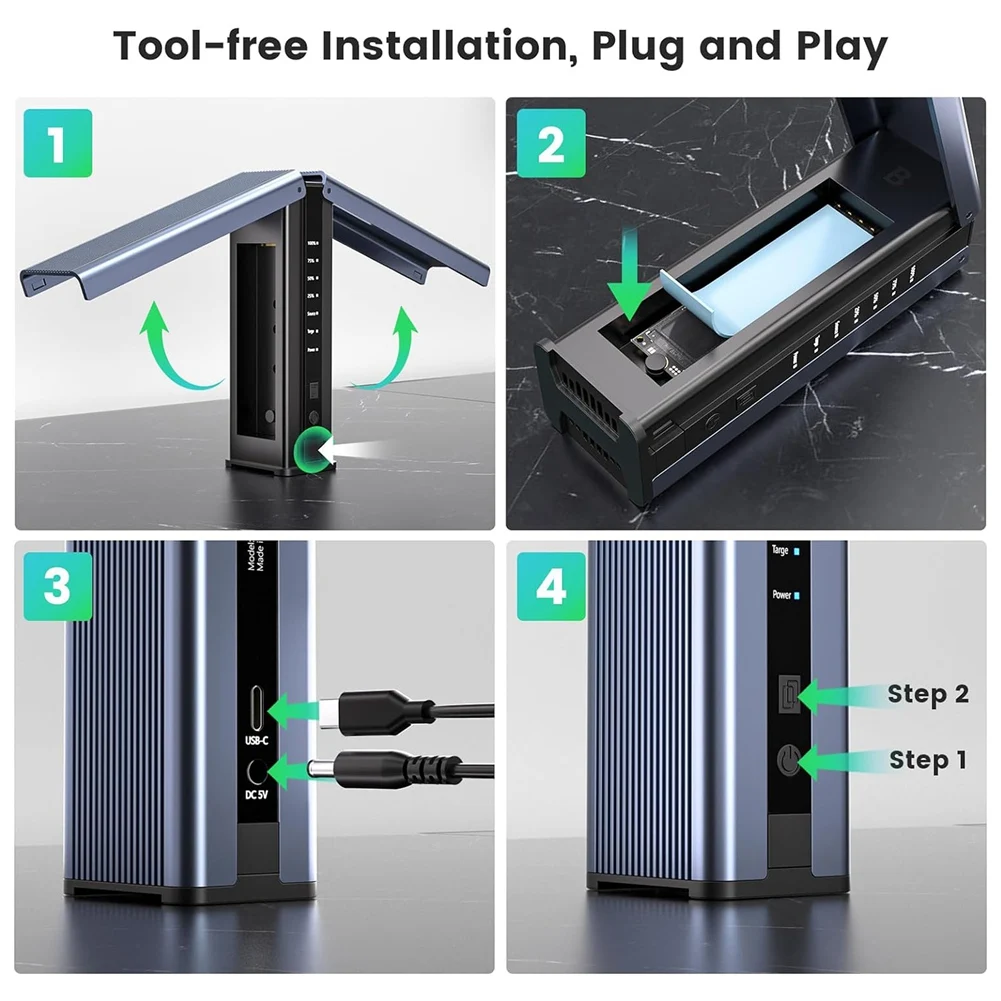 ATP-NVMe M.2 duplicator met koelventilator, 8TB Dual Bay offline kloonbehuizing, 10Gbps M.2 SSD M Key harde schijven behuizing