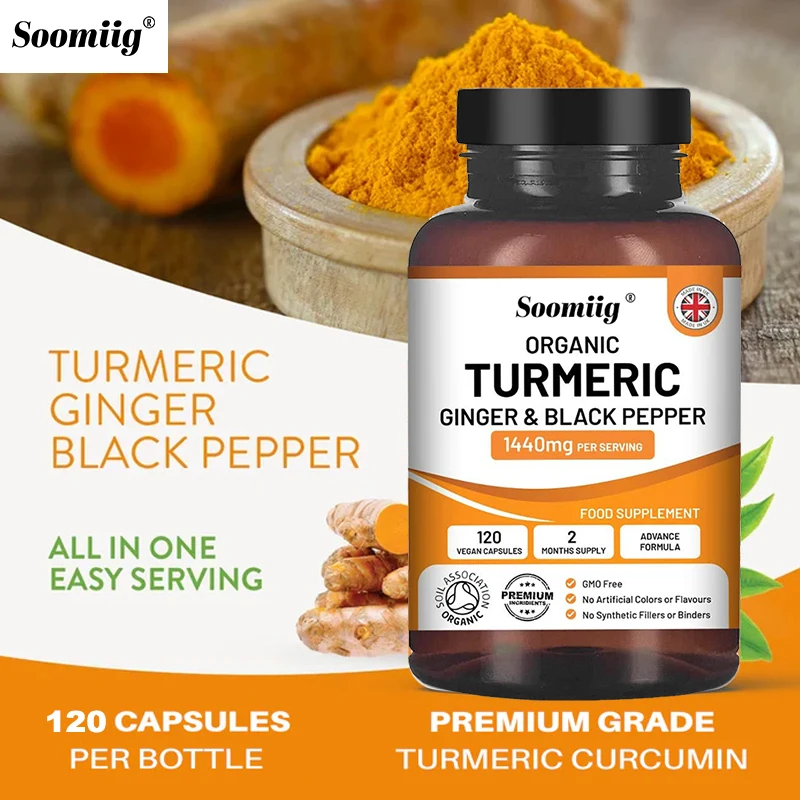 3-in-1 Turmeric Ginger Supplement - with Black Pepper - Joints, Immune Support, Improves Digestion