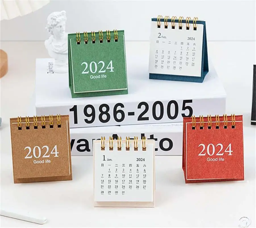 Refreshing Simple Solid Color 2024 Mini Desktop Paper Calendar Dual Daily Scheduler Table Planner Yearly Agenda Organizer Desk