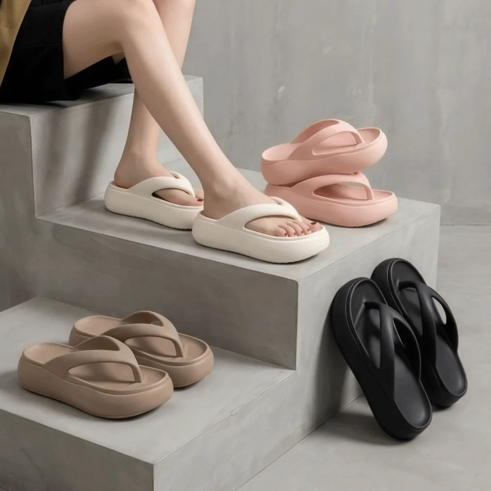 Height-increasing Platform Slippers Non-slip 5CM EVA Beach Sandals Anti-odor Soft Sole Women's Flip Flops Everyday Outfits