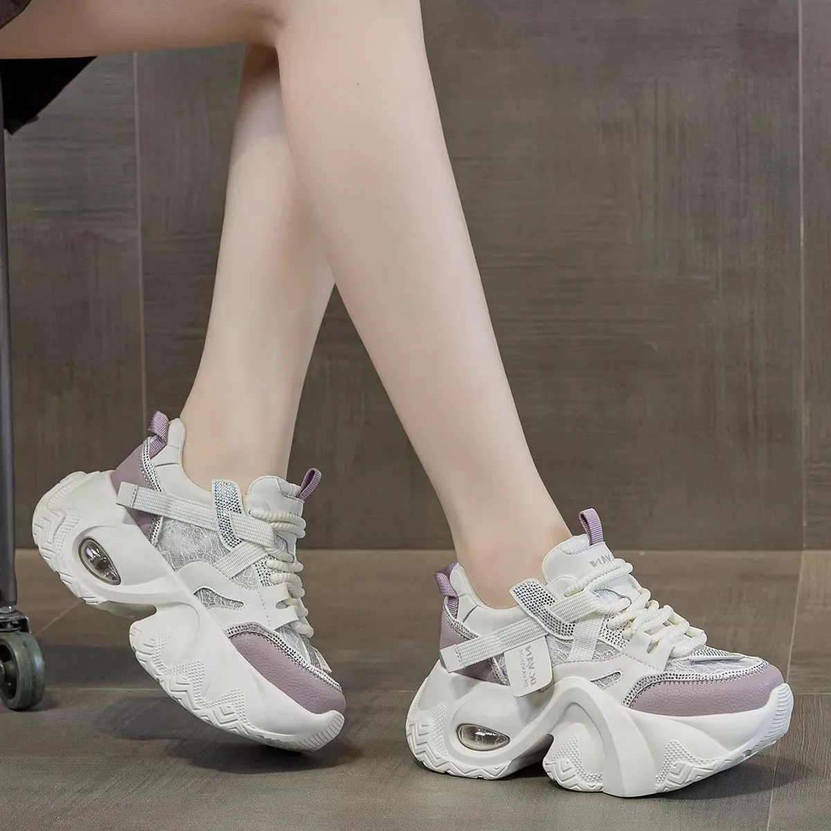

Women's Breathable Leather Dad Shoes Dance Sports Casual Shoes Low Cut round Toe Glue Stick Wave Pattern Rubber Sole Shoes