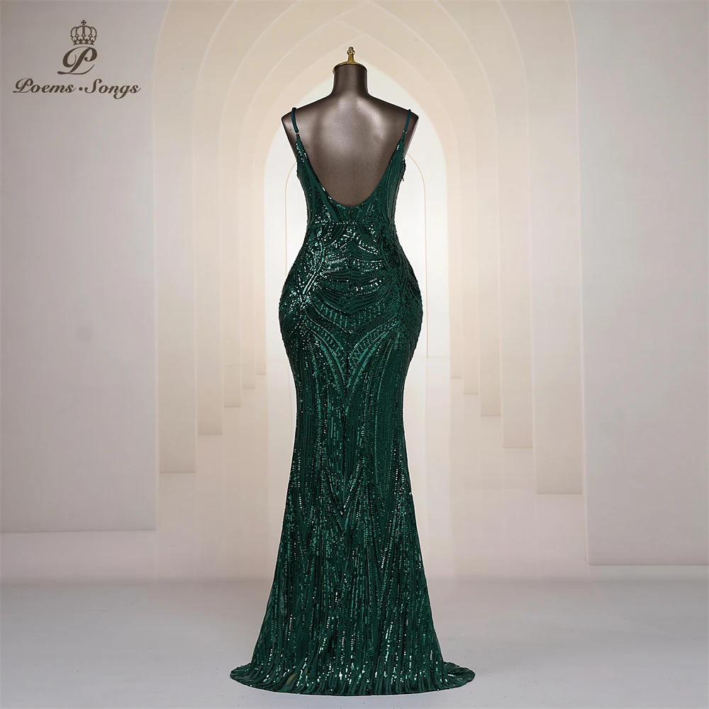 Sexy V-neck Green Mermaid Evening Dresses For Women Prom Dresses Maxi dress Party dress Beautiful Evening gowns robe de soiree