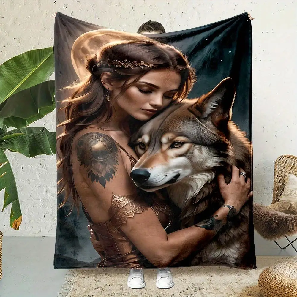 Aesthetic Fantasy Wolf Portrait Microfiber Throw Blanket Art Decorative Cozy Home Decor Gift for Couch Seasons Winter