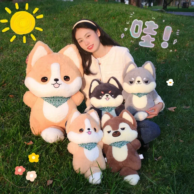 

40/90cm Puppy Dog Plush Pillow Stuffed Kawaii Border Collie German Shepherd Corgi Husky Doll Kids Appeasing Birthday Gift