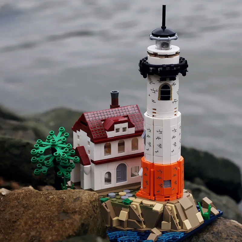 

City Series Sea Lighthouse Island Model Building Blocks Cape Lighthouse with Light Bricks Toys Birthday Gifts for Children MOC