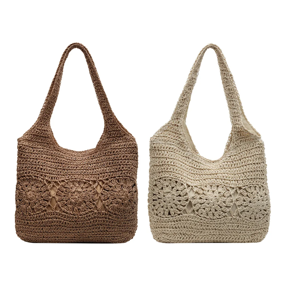 

Large Straw Beach Bag with Zipper Summer Shoulder Bag Hobo Bag Shoulder Purse for Women Travel Vacation