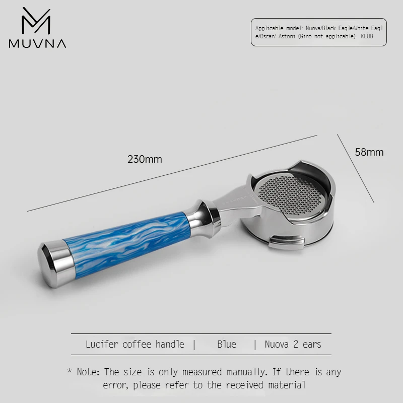 MUVNA Espresso bodemloze portafilter Lucifer-serie, naakte portafilter met mand, geschikt voor E61/Nuova/Delonghi/Breville-machines