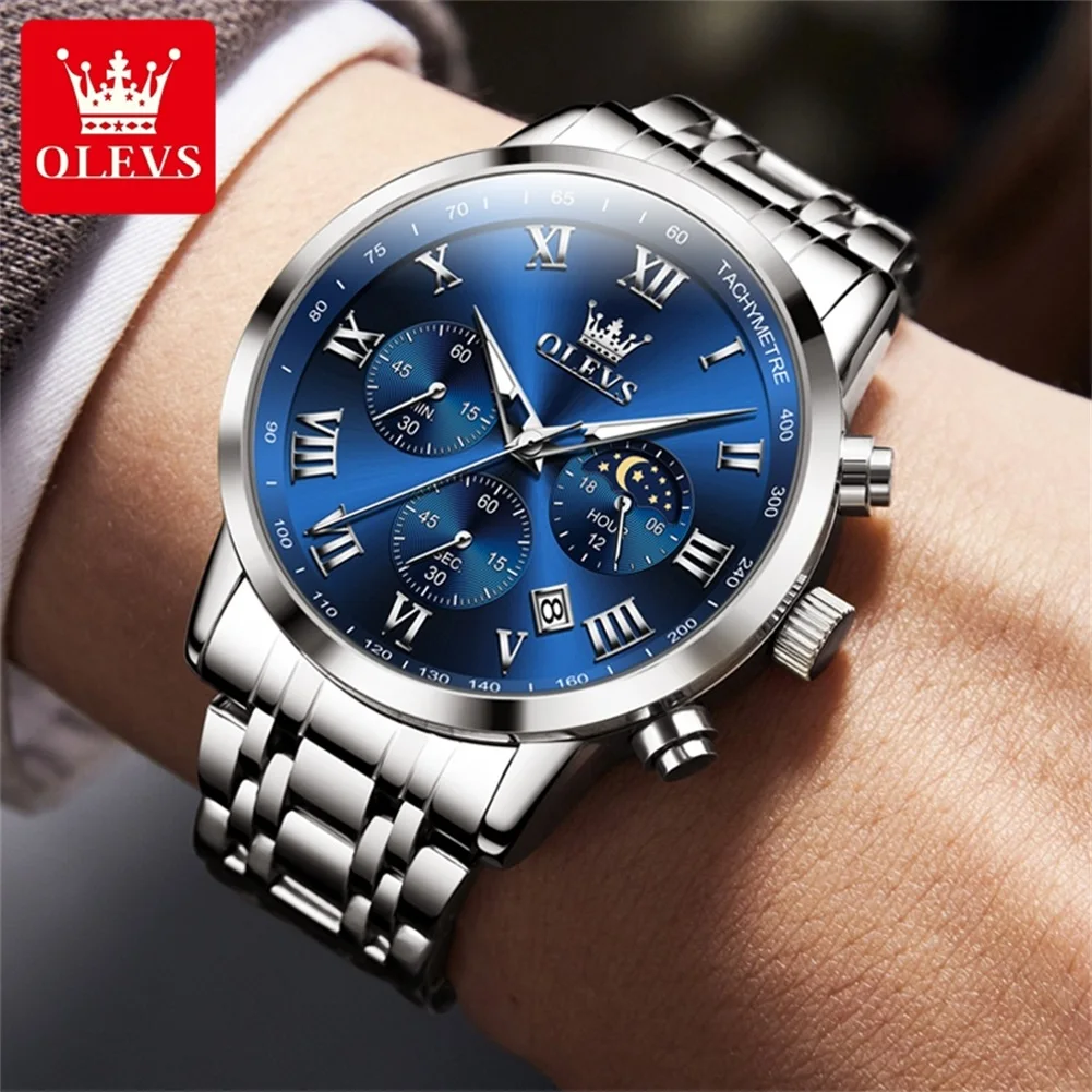 OLEVS 5529 Men Watch High Original Quartz Watch Business Calendar Moon Phase Chronograph Waterproof Luminous Watch Luxury Watch