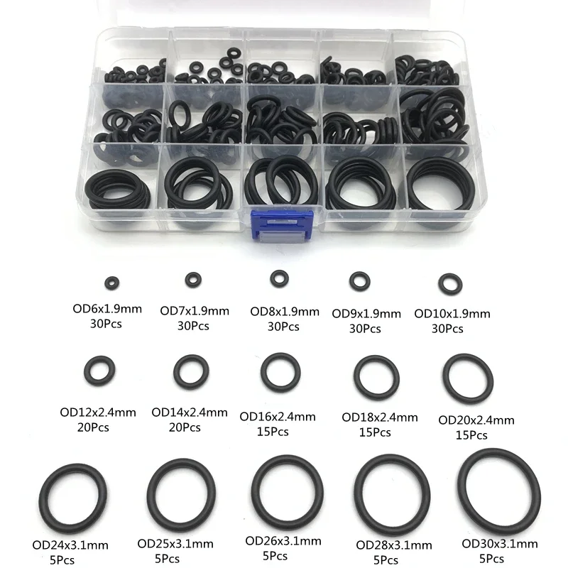 Black NBR Rubber O Ring Gasket 260Pcs CS1.9/2.4/3.1mm Oil Resistant Leakproof Washer Auto Truck Engine Maintenance Parts