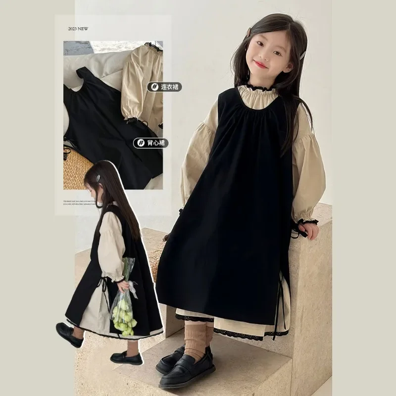 Children Clothes Set Girls Long Sleeved Dress 2023 New Spring and Autumn Korean Style Casual Simple Dress Two Piece Set