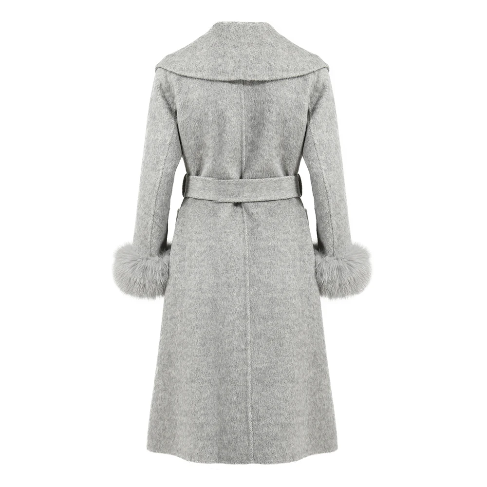 Imagem -02 - Luxyonuo Cabolsa de Caxemira de lã Feminino Outono Inverno Moda Estilo Longo Trench Coats Luxo 100 Real Pele de Raposa Punhos Quentes de Alta Qualidade