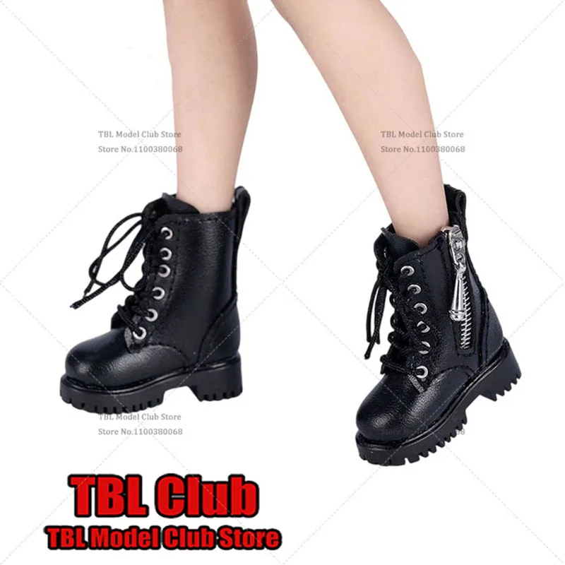 Em estoque TCT-050 1/6 escala estilo legal preto falso laço zíper brinquedo botas militares oco dentro caber 12 polegada figura de ação feminina