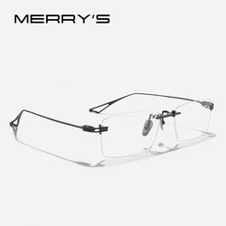 MERRYS DESIGN Pure Titanium Glasses Frame Men Full Rimless Square Prescription Eyeglasses Optical Frame Eyewear S2971