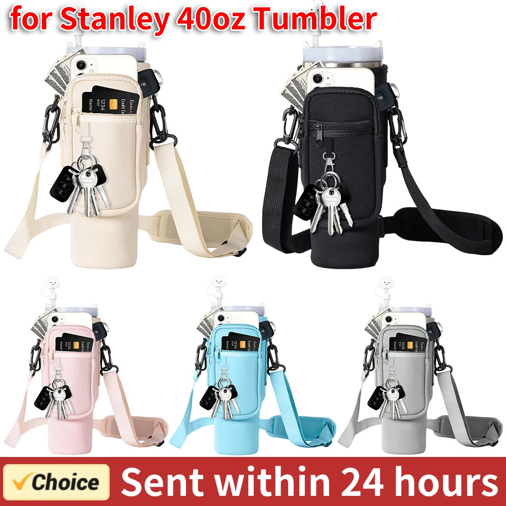 40oz Neoprene Water Bottle Carrier Bag For Stanley Quencher Cup Sleeve with Adjustable Shoulder Strap Water Bottle Holder Pouch