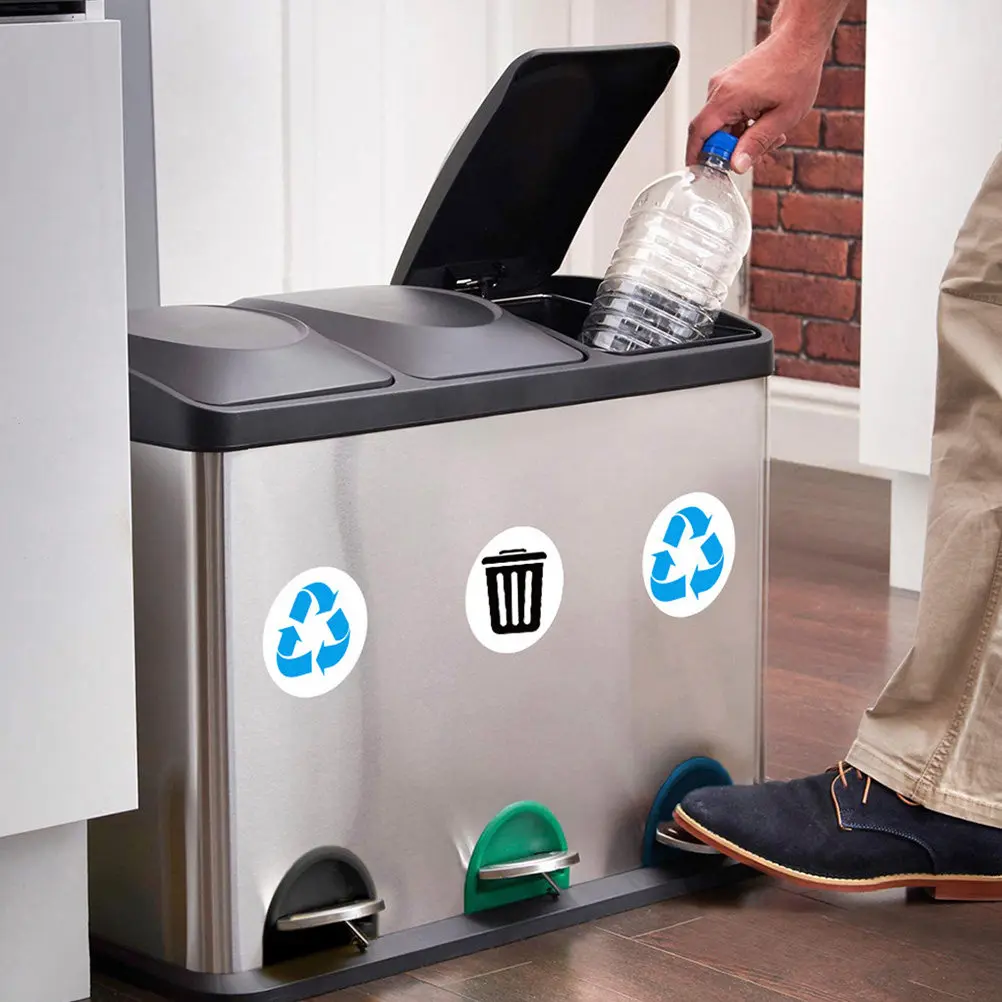 1Set Garbage Classification Stickers PVC Material Adhesive Trash Bin Decals for Waste Sorting Reminder and