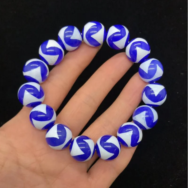 سوار العقيق الأبيض GlossyBlue ، حبات مستديرة ، زخرفة المصنع