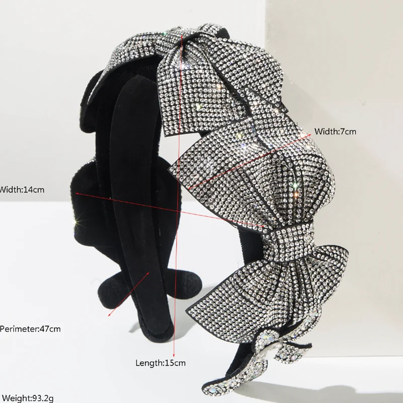 New Vintage Super Sparkling Diamond Bow Headband Dance Party Hair Accessories Women Wide Hair Hoop Girls Hairbands