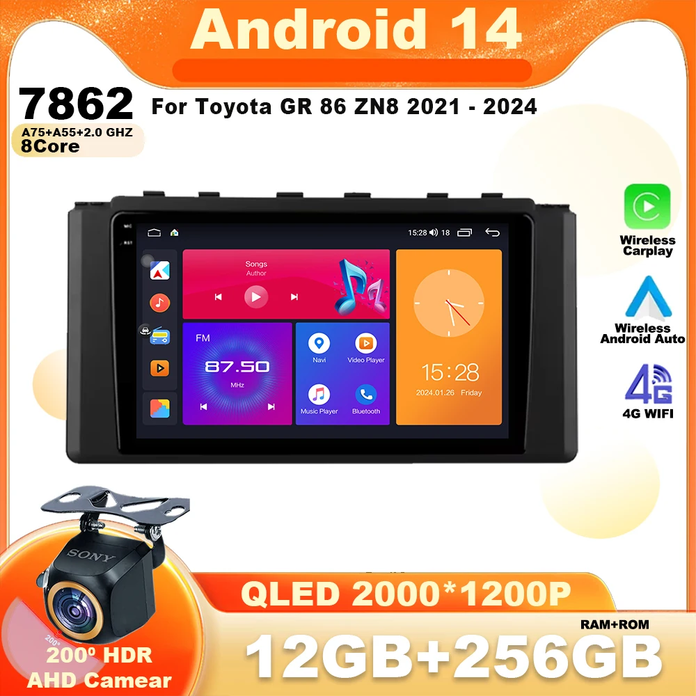 

Android 14 для Toyota GR 86 ZN8 2021-2024 Автомобильный радиоприемник Мультимедийный видеоплеер Навигация GPS Carplay Авто WIFI 5G Без 2din DVD