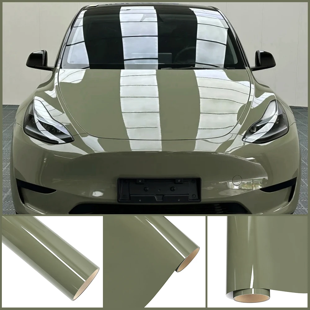 

Глянцевая ПЭТ-зеленая виниловая пленка цвета хаки для автомобиля, водонепроницаемая, устойчивая к царапинам самоклеящаяся ПВХ пленка для украшения кузова мотоцикла