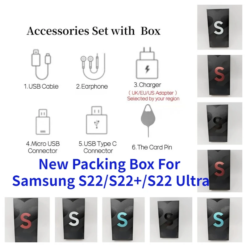 Fit For Samsung S22/S22+/S22 Ultra Phone Packaging Box OEM Accessories US/EU/UK Charger Type-C Cable Headset No Phone in it