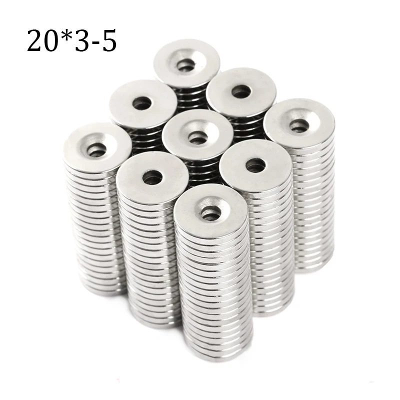 3-12 Pcs 20x3mm Hole 5mm Round NdFeB Neodymium Magnet N35 Super Powerful Small imanes Permanent 20x3-5 Magnetic Disc