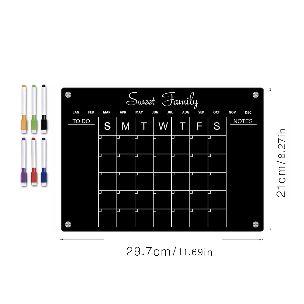 Acryl magnetische Kühlschrank platte schwarzer Planer täglich wöchentlich monatlich Zeitplan Kühlschrank Magnet trocken abwisch bar für Home School Office