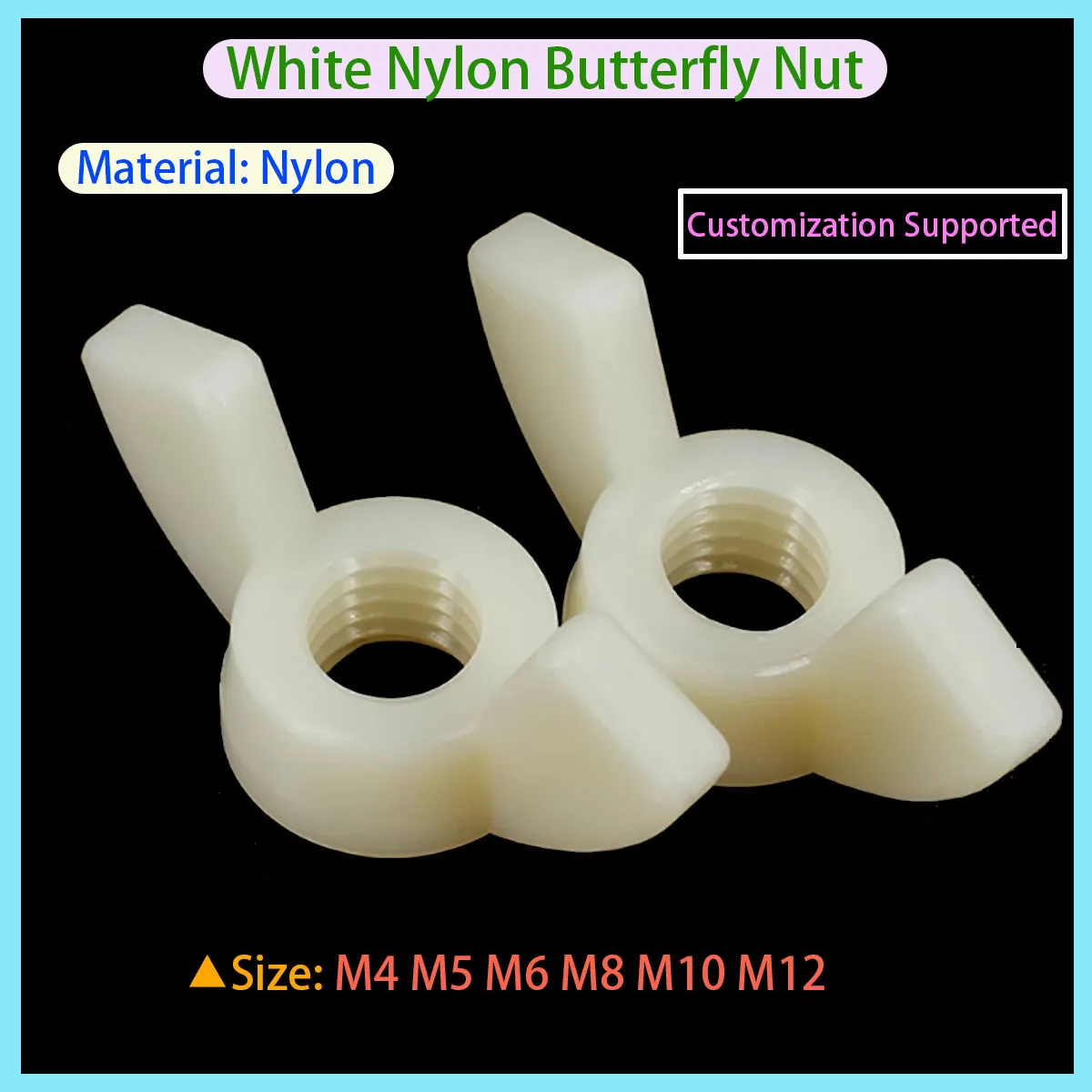 White Nylon Butterfly Wing Nut, Plastic Insulation, Manual Tightening Nut, Tightening Parts M3 M4 M5 M6 M8 M10 M12