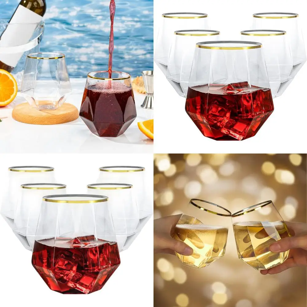

Set of 80 Gold-Rimmed 12 Oz Plastic Stemless Wine Glasses for Weddings, Parties, and More