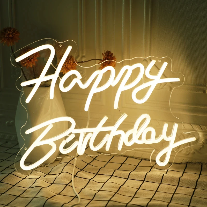 

Happy Birthday LED Neon Sign Indoor Wall Lights Party Wedding Shop Window Restaurant Birthday Decoration Warm White