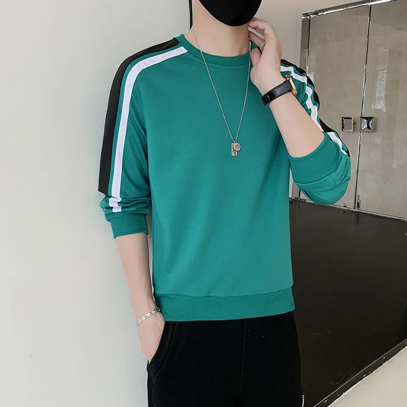 

men's sleeve hoodie spring and autumn top long sleeves pullover round neck casual base layer patchwork sleeve hoodie men's
