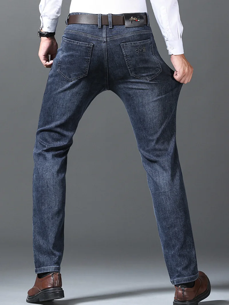 بنطال رجالي أسود فضفاض مستقيم الساق كاجوال ، جينز سميك ، بنطال دينيم ، طراز كلاسيكي ، تمدد ، عمل ، خريف ، شتاء ، جديد ، #6