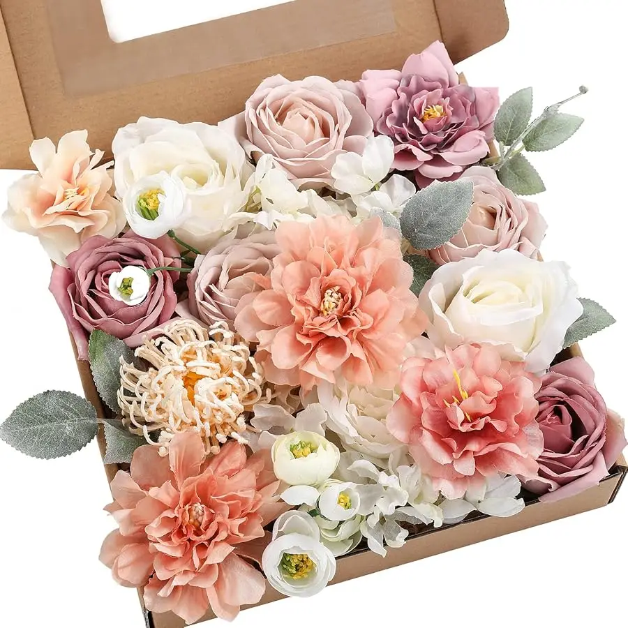 

Artificial Flowers Combo Set Fake Flower Leaf Box with Stems for DIY Wedding Bouquets Centerpieces Flower Arrangements Decoratio