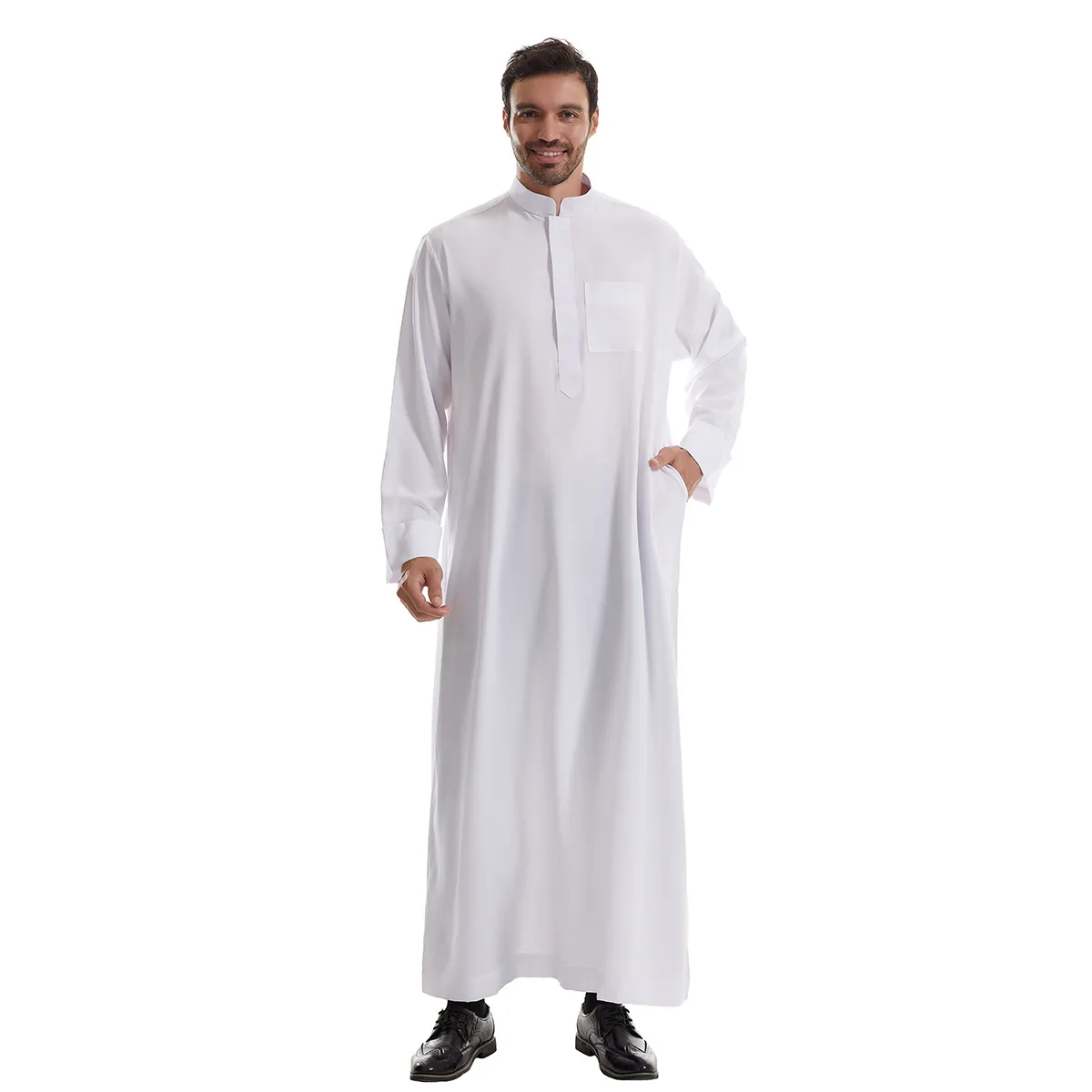 Nueva ropa islámica para hombres, vestido musulmán Jubba Thobe, bata árabe saudita, caftán turco Eid Djellaba Dishdasha Ramadán Thobes para hombres