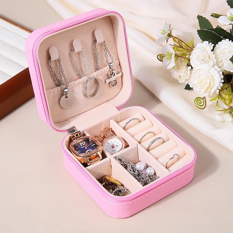 

Portable Travel Jewelry Box - Mini Pu Leather Case With Soft Velvet Interior Compact Organizer For Rings Earrings Necklaces