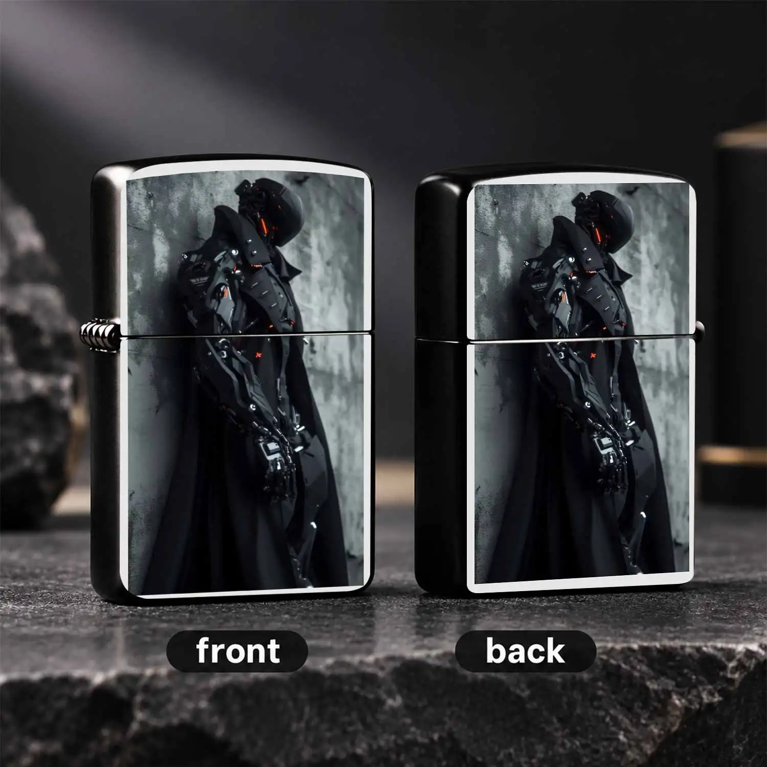 Cyber Mech Themed Portable Lighter, Dark Sci-Fi Trenchcoat Mecha Unique Stylish Print, Atmospheric Niche Practical Carry Item, Perfect For Daily Outings, Outdoor Trips, Business Travel And All Scenarios, Exquisite Premium Styled Item For Pe