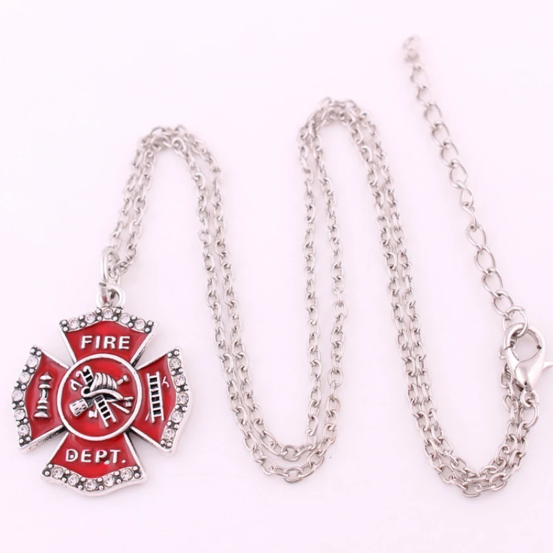 New Metal Firefighter Necklace Cross Pendant for Men Adjustable Chain Link Necklaces Fashion Male Jewelry Gifts